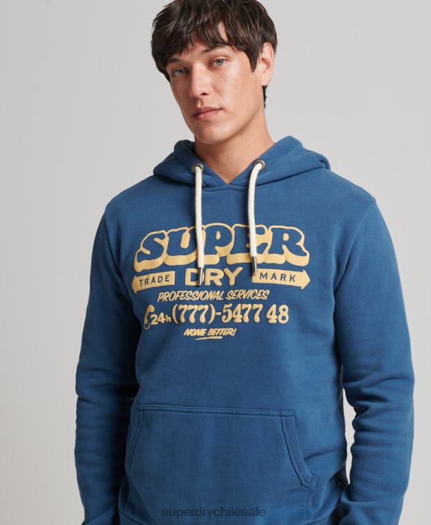 hombres Superdry azul sudadera con capucha de escritor de letreros 2R68Z5107