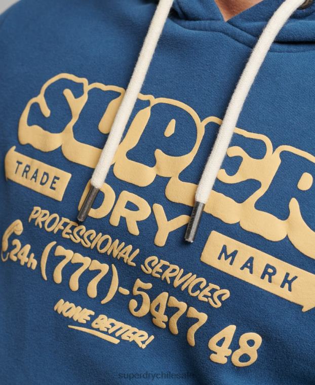 hombres Superdry azul sudadera con capucha de escritor de letreros 2R68Z5107