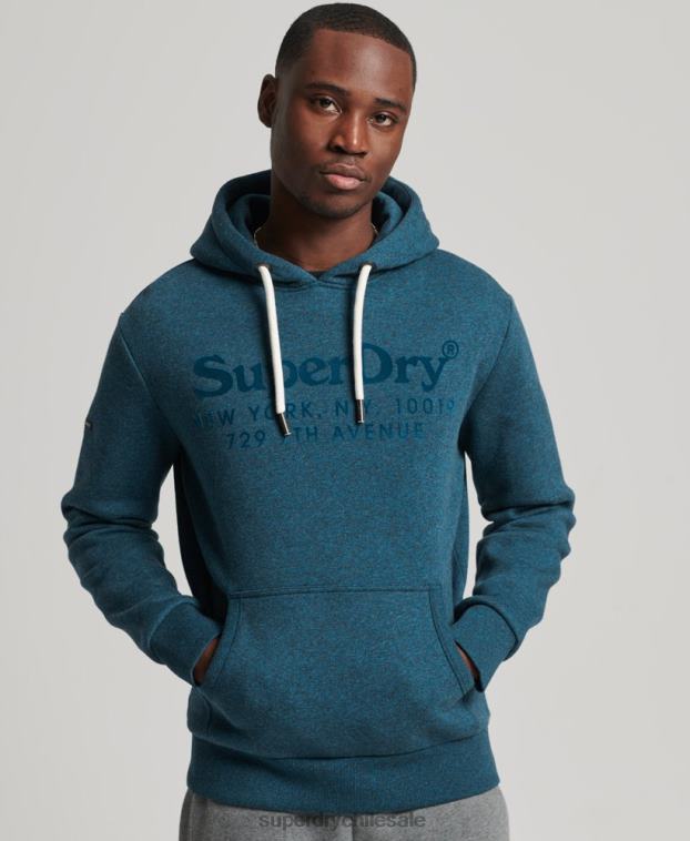 hombres Superdry azul sudadera con capucha del mismo tono 2R68Z862
