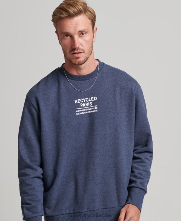 hombres Superdry azul sudadera con capucha reciclada 2R68Z5011