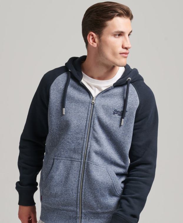 hombres Superdry azul sudadera con capucha y cremallera de béisbol con logo esencial de algodón orgánico 2R68Z503