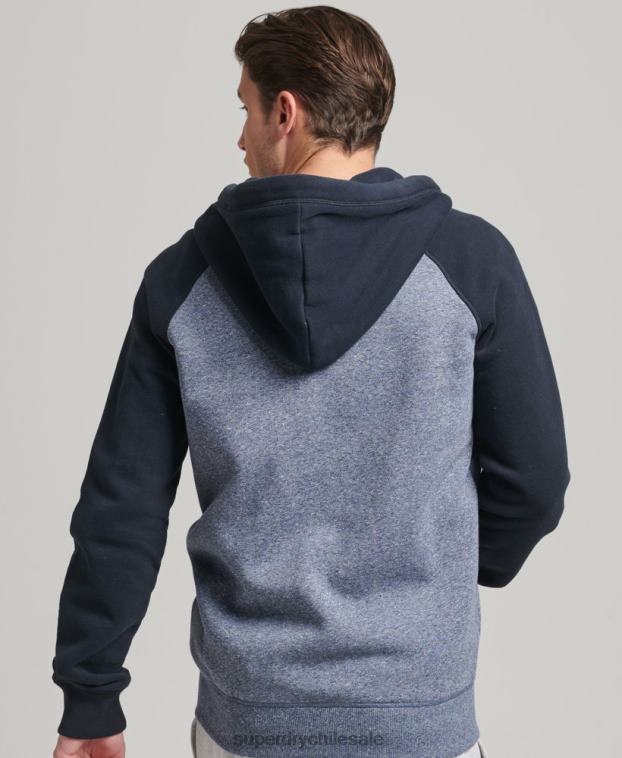 hombres Superdry azul sudadera con capucha y cremallera de béisbol con logo esencial de algodón orgánico 2R68Z503