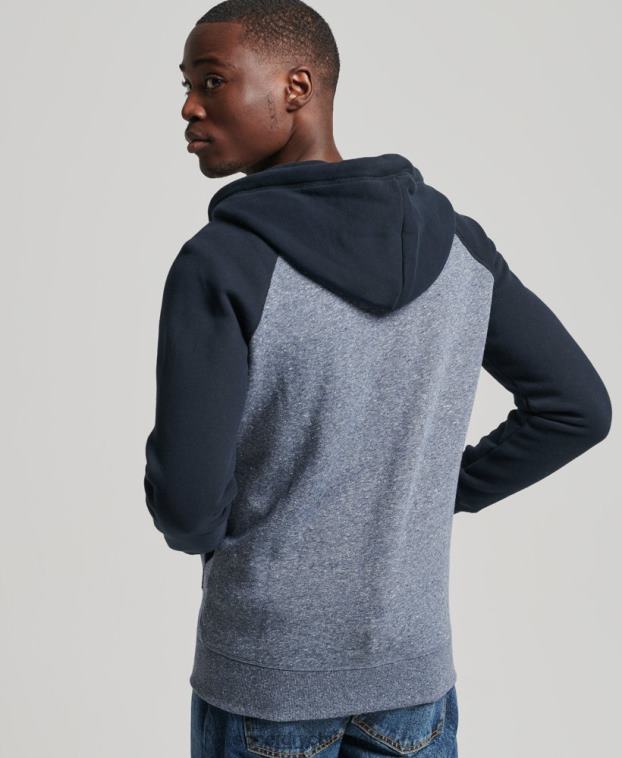 hombres Superdry azul sudadera con capucha y cremallera de béisbol con logo vintage de algodón orgánico 2R68Z709