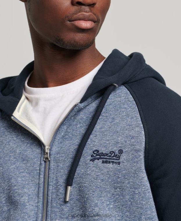 hombres Superdry azul sudadera con capucha y cremallera de béisbol con logo vintage de algodón orgánico 2R68Z709