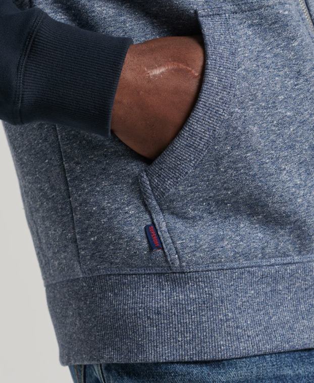 hombres Superdry azul sudadera con capucha y cremallera de béisbol con logo vintage de algodón orgánico 2R68Z709