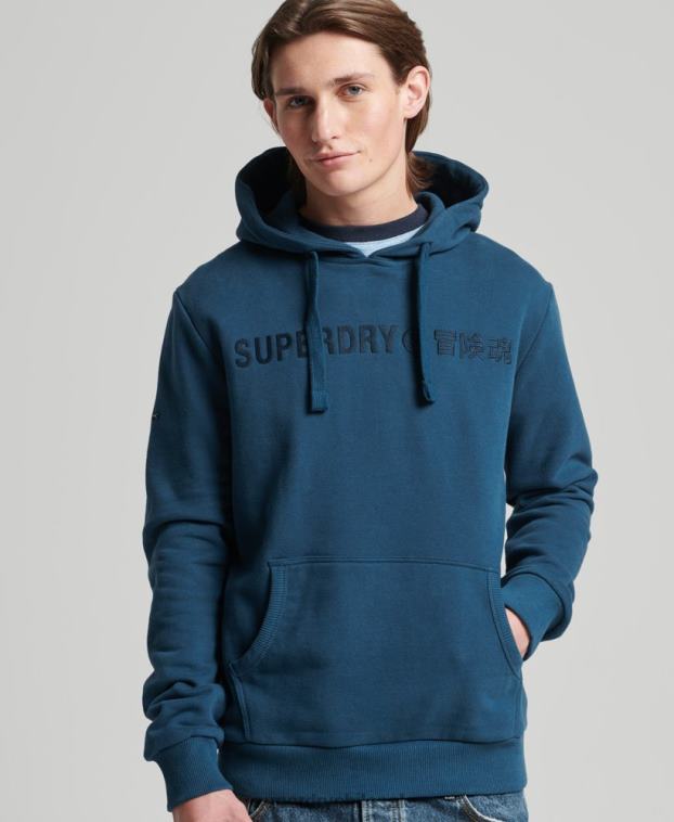 hombres Superdry azul sudadera con capucha y logo corporativo vintage 2R68Z857