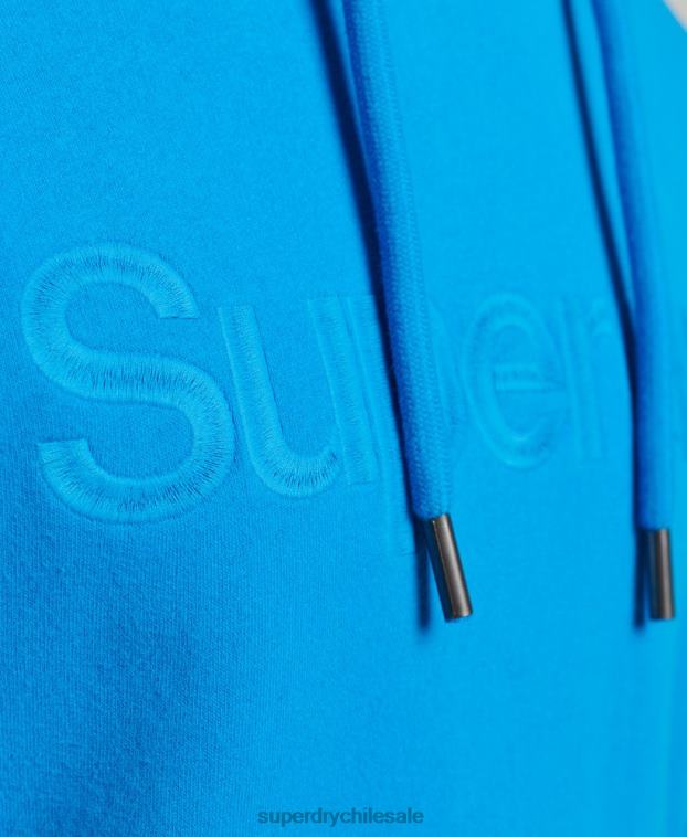 hombres Superdry azul sudadera con capucha y logo del mismo tono bordado 2R68Z5100