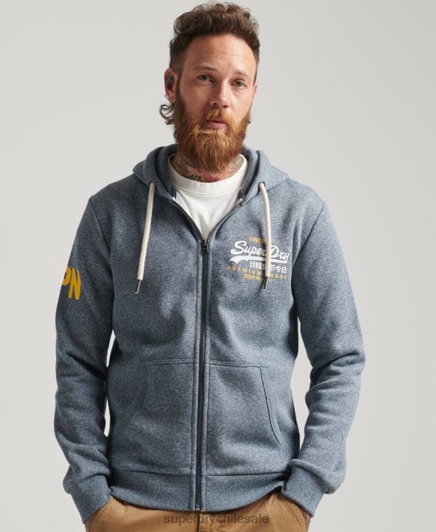 hombres Superdry azul sudadera con capucha y logo gráfico clásico 2R68Z5120