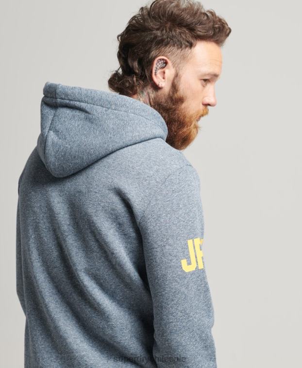 hombres Superdry azul sudadera con capucha y logo gráfico clásico 2R68Z5120