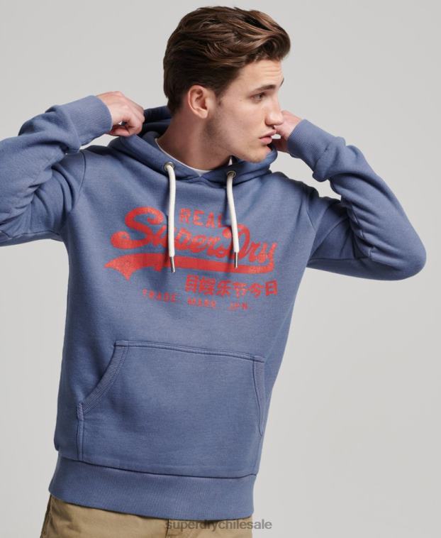 hombres Superdry azul sudadera con capucha y logo vintage 2R68Z500