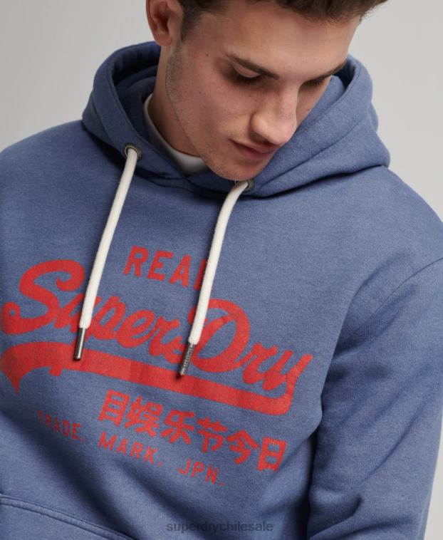 hombres Superdry azul sudadera con capucha y logo vintage 2R68Z500