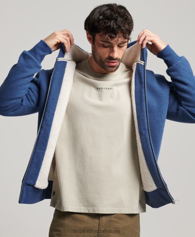 hombres Superdry azul sudadera con cremallera y forro de borreguito esencial 2R68Z5110