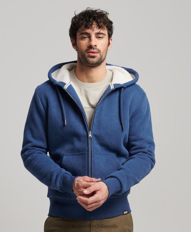 hombres Superdry azul sudadera con cremallera y forro de borreguito esencial 2R68Z5110