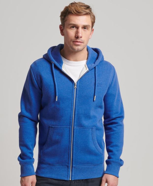 hombres Superdry azul sudadera con cremallera y logo bordado 2R68Z494