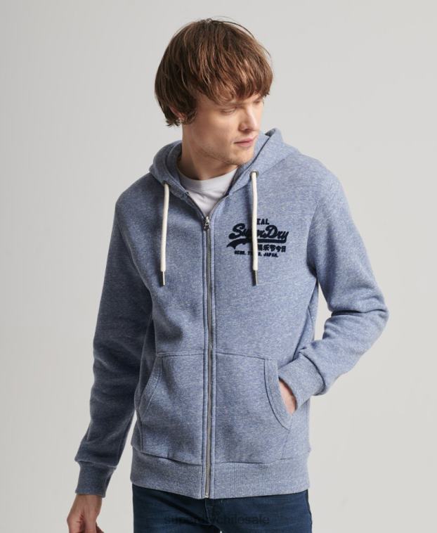 hombres Superdry azul sudadera con cremallera y logo vintage 2R68Z39