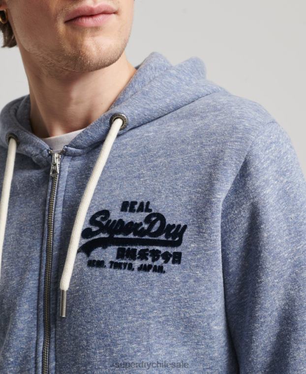 hombres Superdry azul sudadera con cremallera y logo vintage 2R68Z39