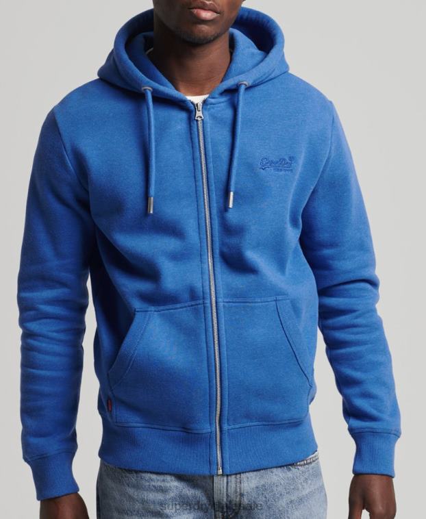 hombres Superdry azul sudadera con cremallera y logo vintage de algodón orgánico 2R68Z668