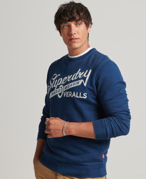 hombres Superdry azul sudadera con cuello redondo y letrero de pared 2R68Z5198