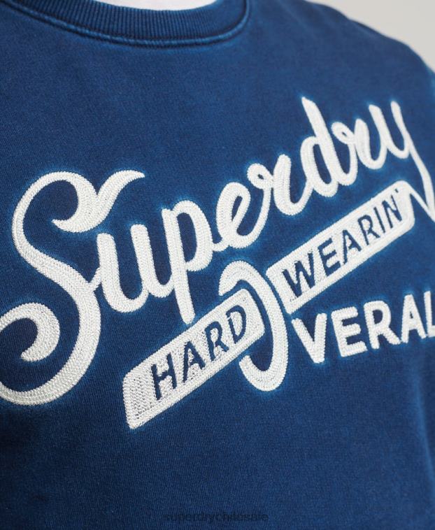 hombres Superdry azul sudadera con cuello redondo y letrero de pared 2R68Z5198