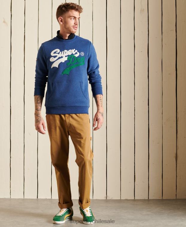 hombres Superdry azul sudadera con cuello redondo y logo vintage 2R68Z5181
