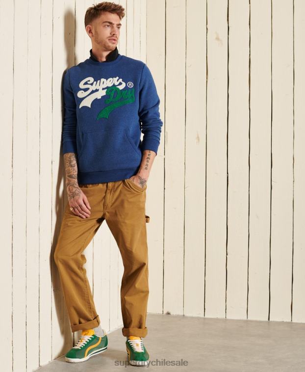 hombres Superdry azul sudadera con cuello redondo y logo vintage 2R68Z5181