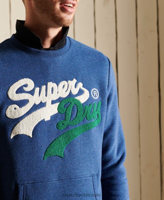 hombres Superdry azul sudadera con cuello redondo y logo vintage 2R68Z5181