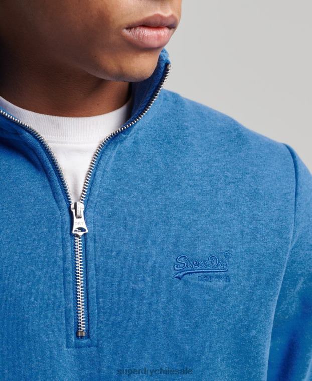 hombres Superdry azul sudadera con cuello tunecino y cremallera con logo vintage de algodón orgánico 2R68Z5193