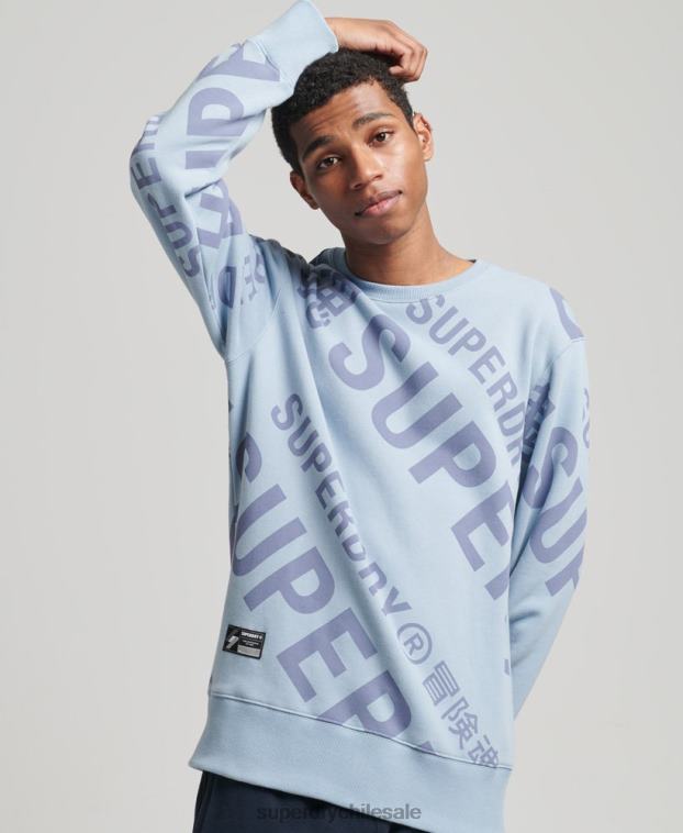 hombres Superdry azul sudadera con estampado de logo central en toda la prenda 2R68Z3458