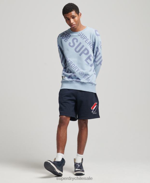 hombres Superdry azul sudadera con estampado de logo central en toda la prenda 2R68Z3458