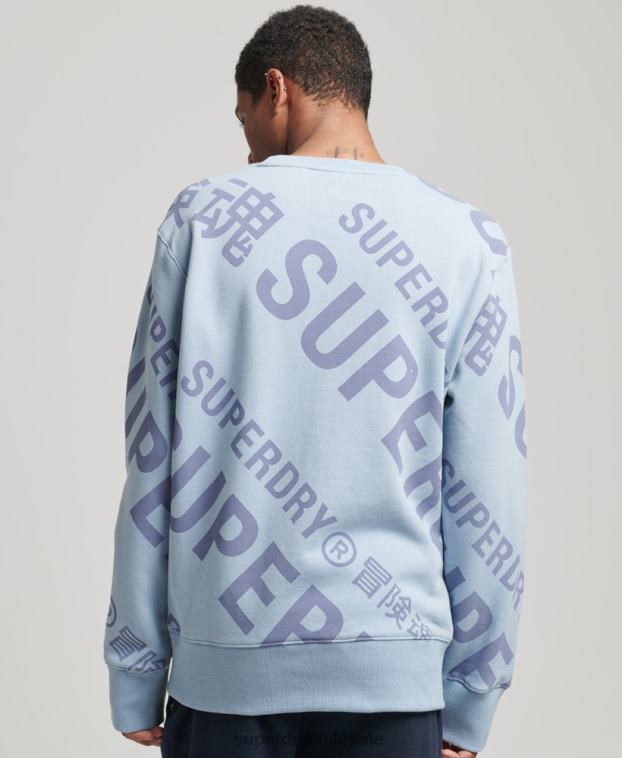 hombres Superdry azul sudadera con estampado de logo central en toda la prenda 2R68Z3458