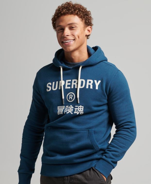 hombres Superdry azul sudadera jaspeada con logo corporativo 2R68Z620