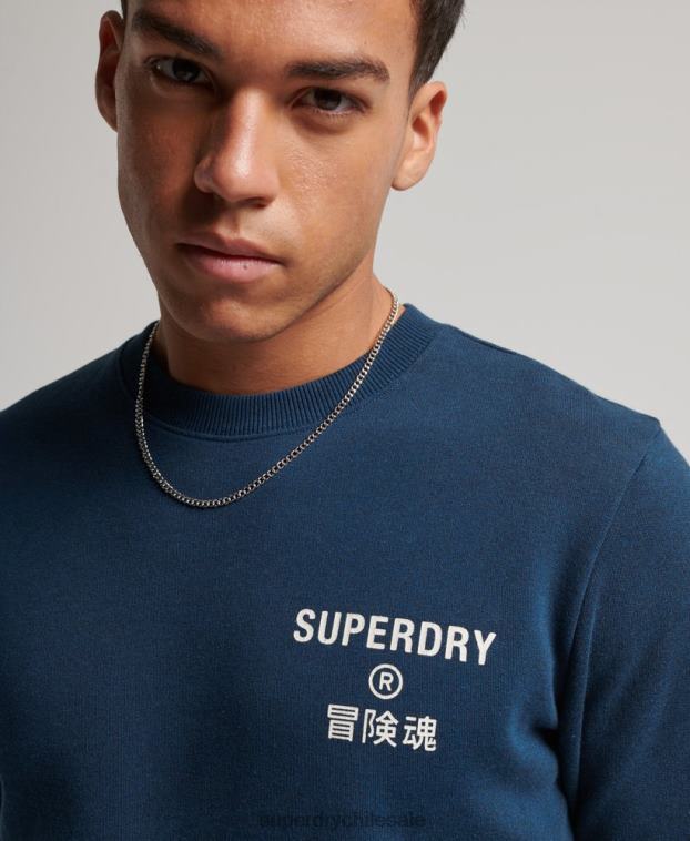 hombres Superdry azul sudadera jaspeada con logo corporativo 2R68Z847