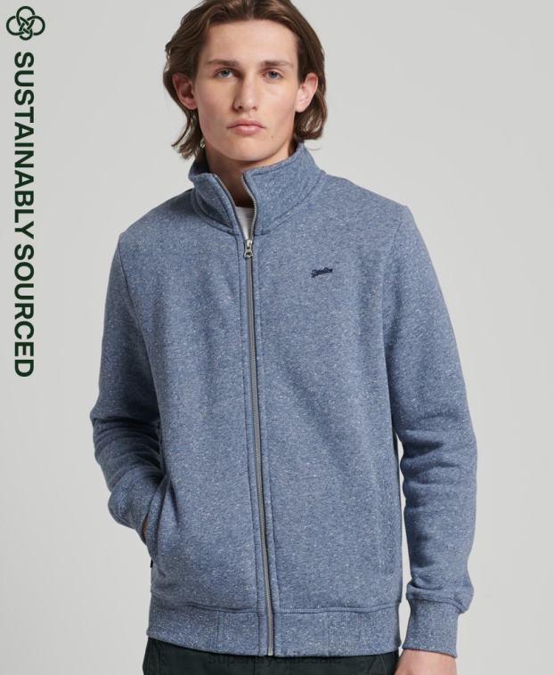 hombres Superdry azul top deportivo de algodón orgánico con cremallera y logo vintage 2R68Z5127