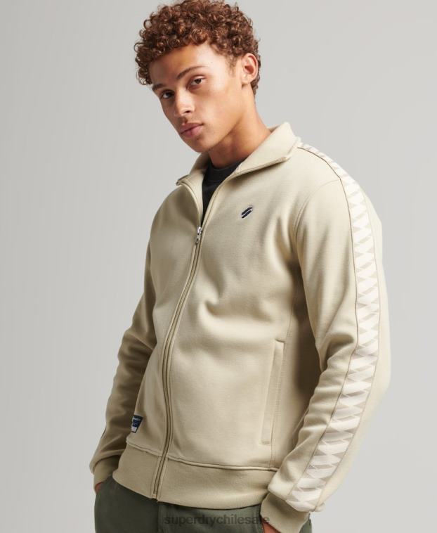 hombres Superdry beige parte superior de la pista de cinta 2R68Z718