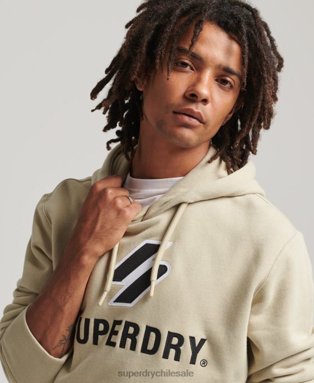 hombres Superdry beige sudadera con logo y apliques apilados 2R68Z5160
