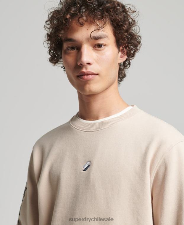 hombres Superdry beige sudadera holgada con cuello redondo code linear 2R68Z5909