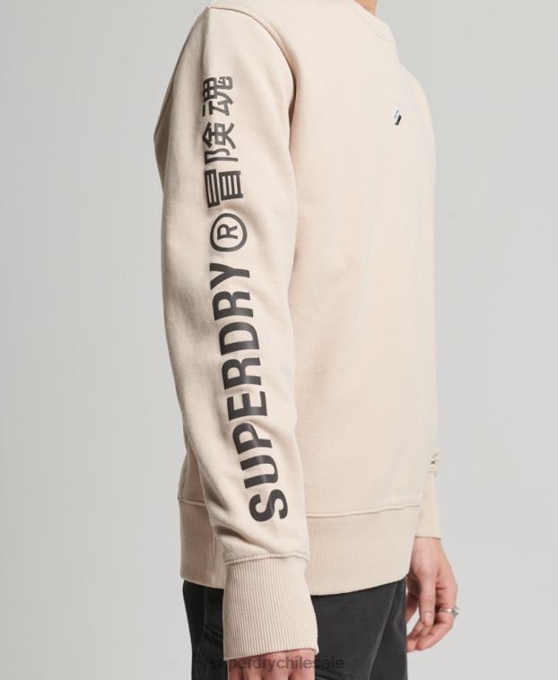 hombres Superdry beige sudadera holgada con cuello redondo code linear 2R68Z5909