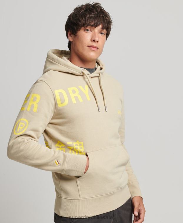 hombres Superdry beige sudadera holgada con logo estampado 2R68Z5222