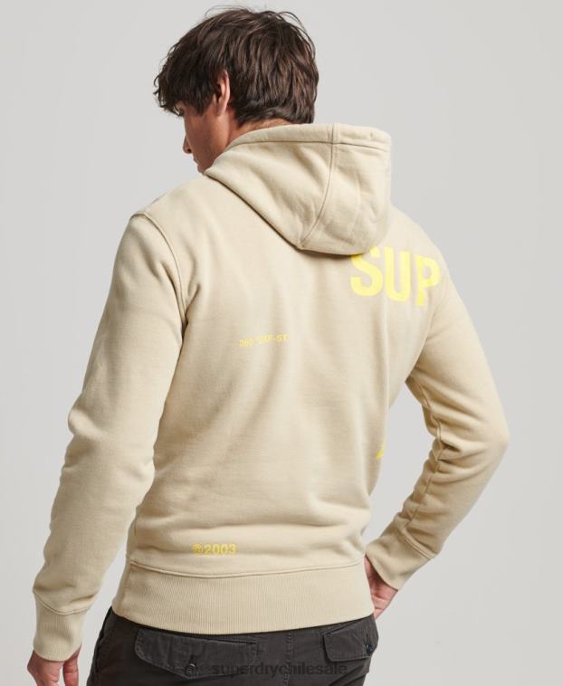 hombres Superdry beige sudadera holgada con logo estampado 2R68Z5222