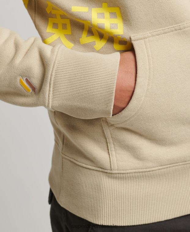 hombres Superdry beige sudadera holgada con logo estampado 2R68Z5222