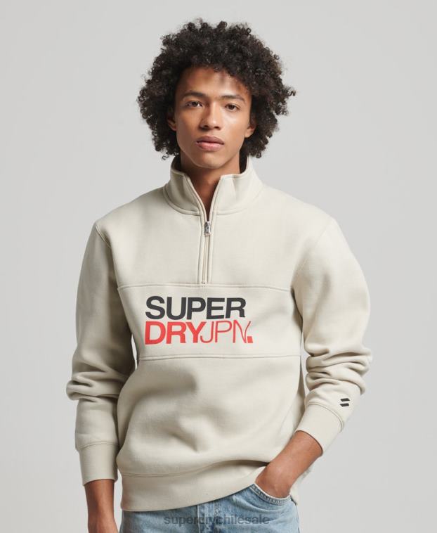 hombres Superdry beige sudadera sportswear con media cremallera 2R68Z726