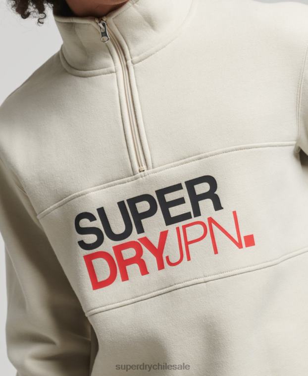 hombres Superdry beige sudadera sportswear con media cremallera 2R68Z726