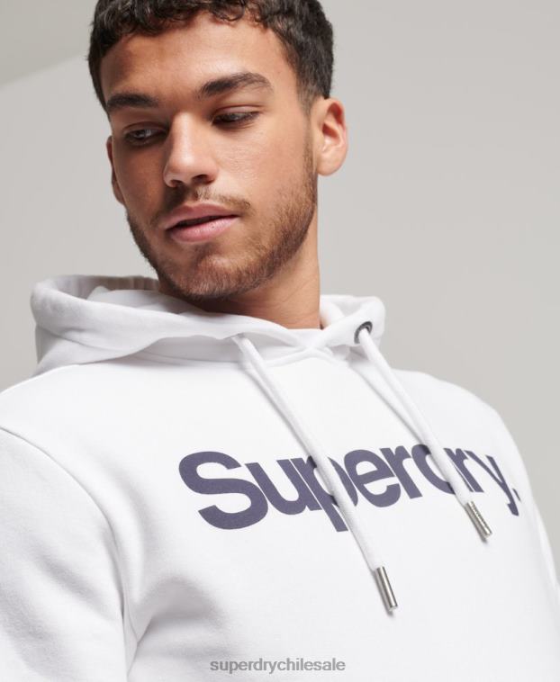 hombres Superdry blanco sudadera con capucha y gráfico del logo central de algodón orgánico 2R68Z5075