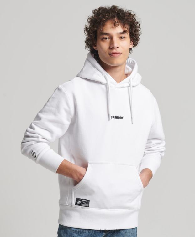 hombres Superdry blanco sudadera con capucha y logo bordado 2R68Z5142
