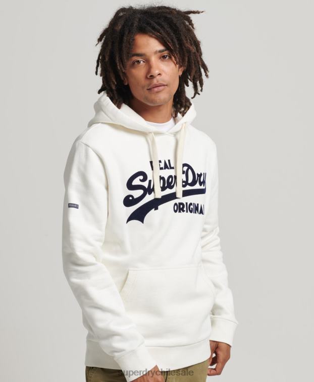 hombres Superdry blanco sudadera con capucha y logo vintage 2R68Z763