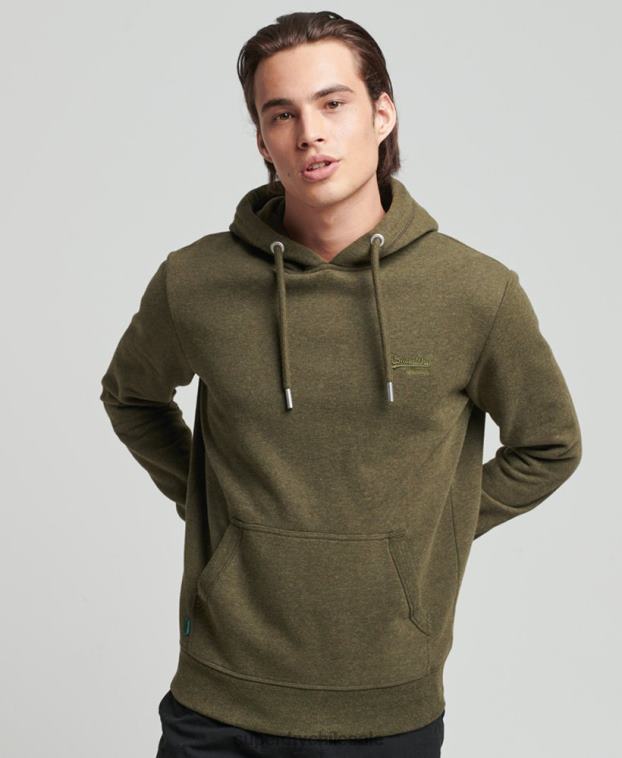 hombres Superdry caqui sudadera con capucha de algodón orgánico con logo vintage bordado 2R68Z768