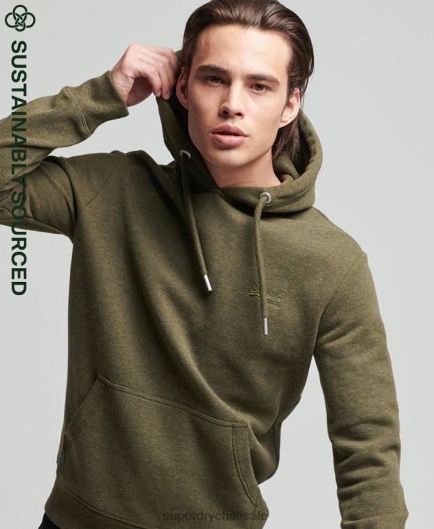 hombres Superdry caqui sudadera con capucha de algodón orgánico con logo vintage bordado 2R68Z809