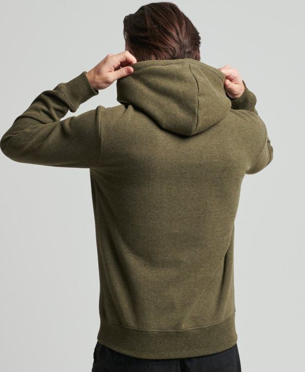 hombres Superdry caqui sudadera con capucha de algodón orgánico con logo vintage bordado 2R68Z809