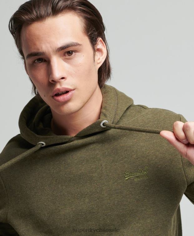 hombres Superdry caqui sudadera con capucha de algodón orgánico con logo vintage bordado 2R68Z809