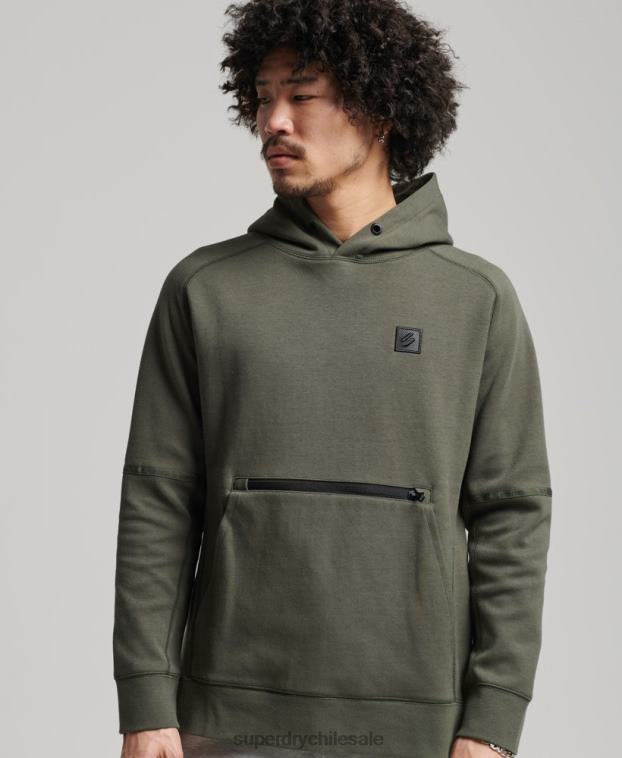 hombres Superdry caqui sudadera con capucha de tecnología 2R68Z5021